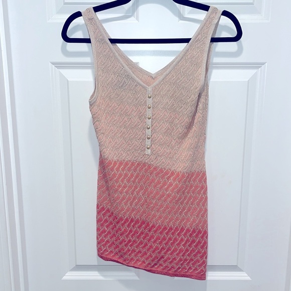 WHBM Sleeveless V-Neck Asymmetrical gold peach ombré Knit sweater Tank Tunic XS - Picture 1 of 10